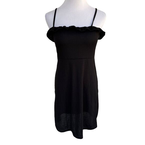 Nasty Gal Collection Black Ribbed Ruffle Mini Dress S - Picture 1 of 6